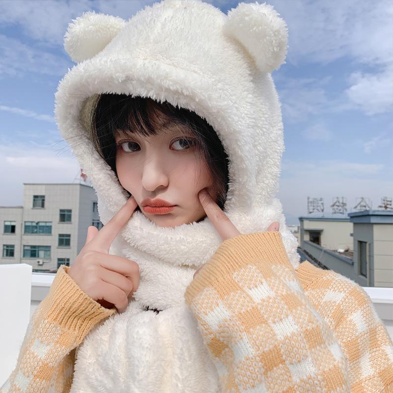 Korean Version of Autumn and Winter Hat Scarf Gloves One Piece Three Piece Warm and Cold Proof Scarf Cute Fashionable Ear-protecting Plush Hat