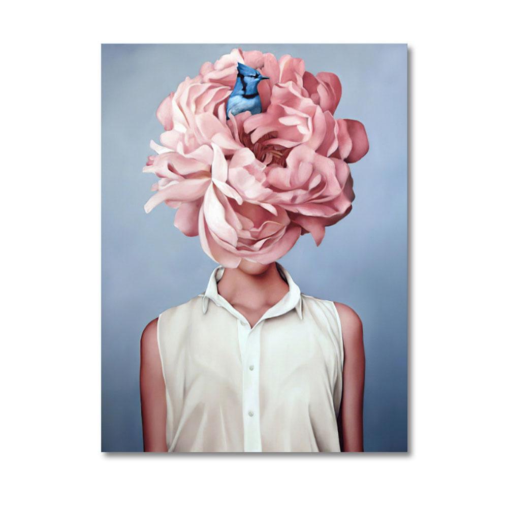 Nordic Home Decorative Poster Women with Rose Flowers Head Wall Art Canvas Painting Modern Interior Living Room Decor No Frame