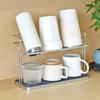 2 Tier Cup Storage Rack with Drain Tray Cup Organizer Household Bottle Drying Rack  Water Bar