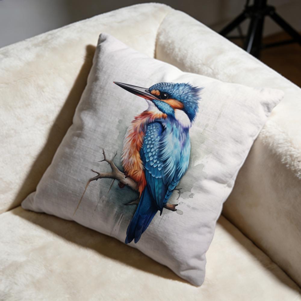Kingfisher Watercolor Painting Cushion Cover Soft Decorative Pillow Case Suitable for Bedroom Sofa Car Travel Use