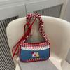 Leisure Lattice Shoulder Bag Rural Style Crossbody Bag Vintage Denim Underarm Bag  Women