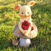 Animal On Mushroom Figurine Garden Resin Reading Pig Statue Knitting Rabbit Ornament for Fairy Garden Flowerpot Balcony Desk