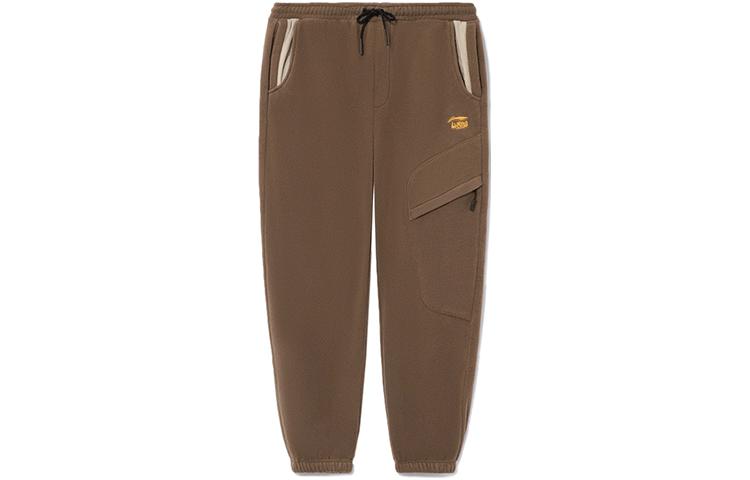 Li Ning CF Embroidery Logo Fleece Lined Loose Fit Knitted Sweatpants Unisex Brown AKLRA27-1 XL