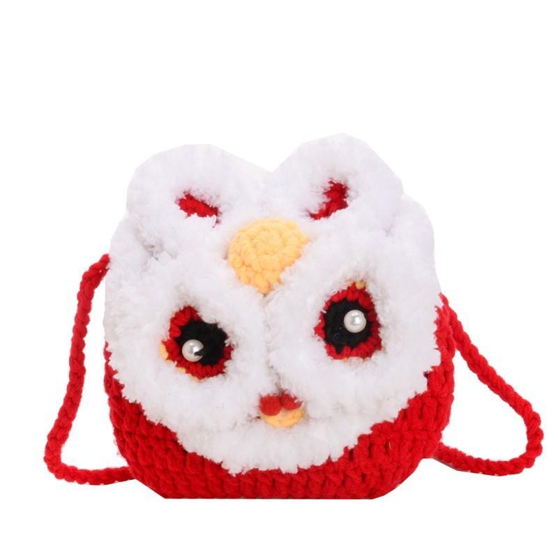 Charming Crocheted Handmade Lion Coin Purse In Bright Red For Kids Nursery