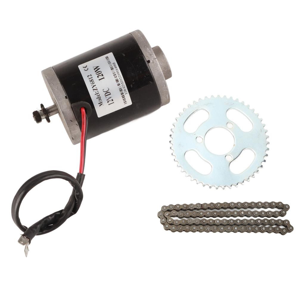 12V 120W Hochgeschwindigkeits-Elektro-DC-Bürstenmotor-Kit mit 25H76-Kette und 25H 3-Loch 47 Zähne Kurbelgarnitur für DIY Elektro