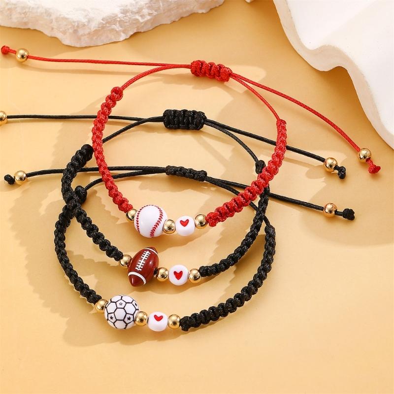 Bracelet Charm Polyvalent Sport Football Rugby Tennis Motifs de Perles Bracelet de Poignet Sportif Léger Réglable