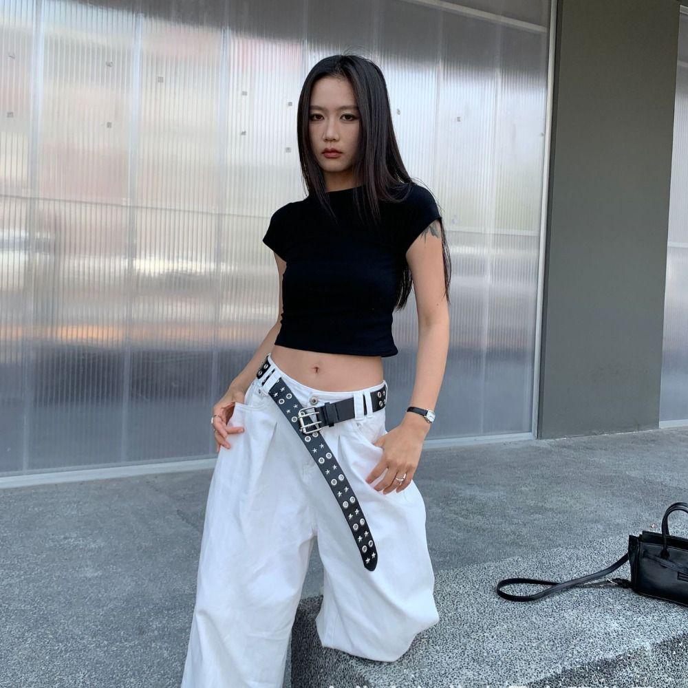 Pin Buckle Star Rivet Belt Luxury Design Punk Waistband  Paired with Skirts Jeans