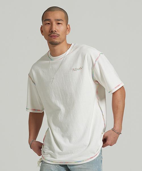 Tener [Unisex] Oversized Rainbow Short Sleeve T-Shirt White 2