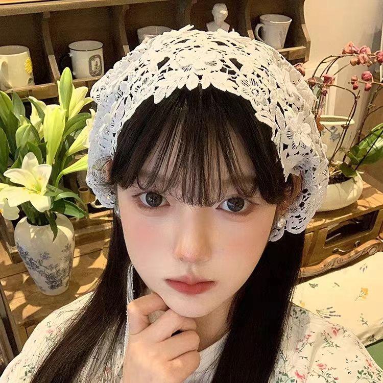 

Летний пляжный шарф из цветочного кружева | Прозрачная повязка на голову | Яркая стильная повязка для волос для женщин белый