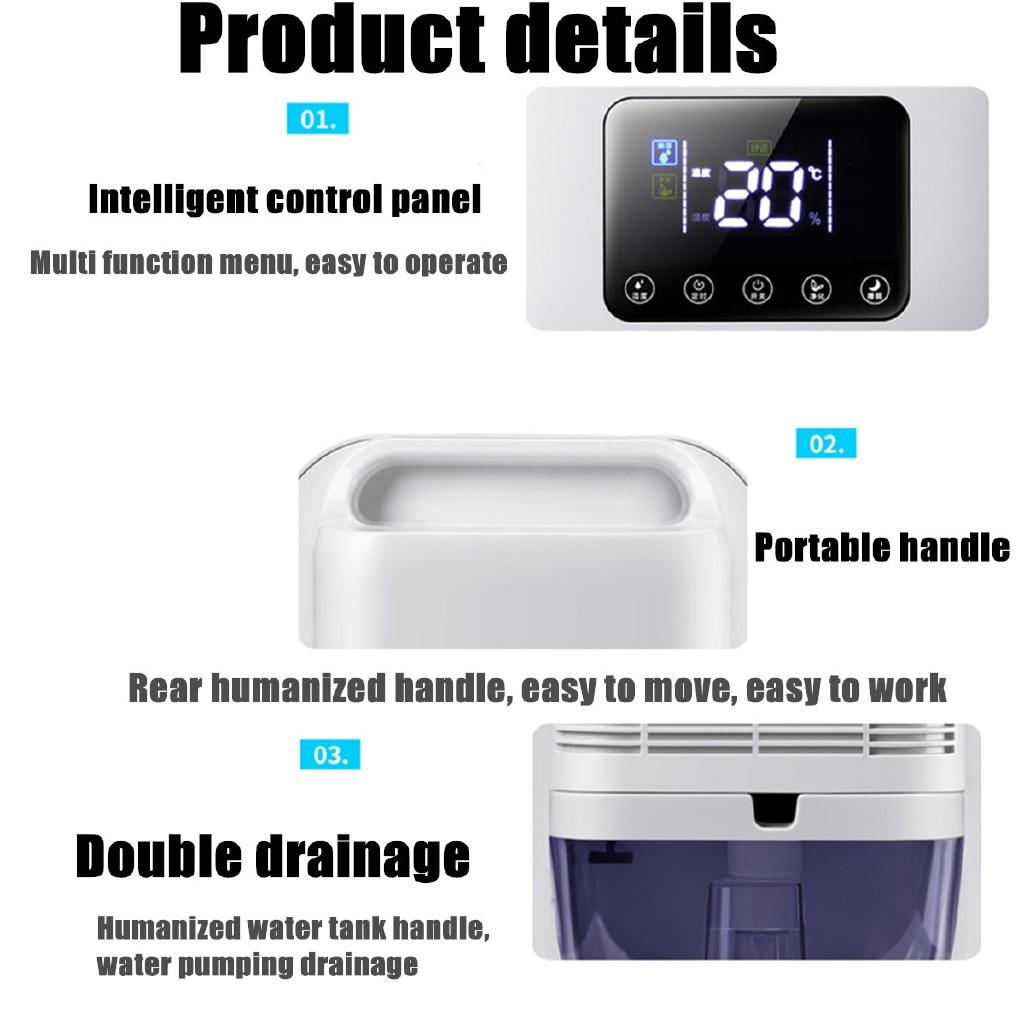 90W Mute Dehumidifier Moisture Absorber Indoor Dryer Air Basement LED Smart Touch Remote Control Timing External Water Pipe