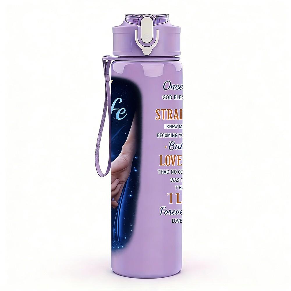 1PC Wife Husband Couple Romantic Quote Print 750ml Color Plastic Sports Water Bottle Leakproof Flip Straw Lid Suitable for Sports Office Home Use