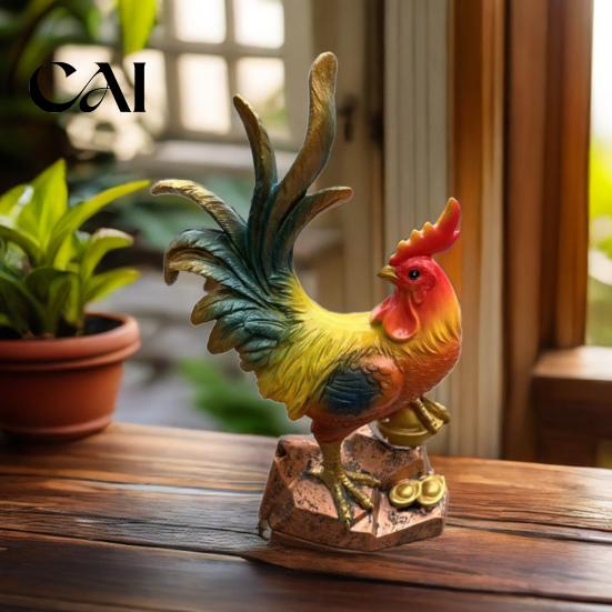 Garden Animal Ornament Resin Rooster Statue, Auspicious Ornament, Farmhouse Chicken Realistic Bird Statue Sculpture for Home Indoor Tabletop Courtyard