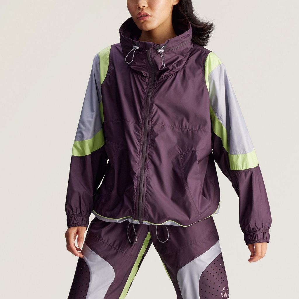 Adidas Stella McCartney FW24 Woven Series Color Block Sports Loose Fit Hooded Zip Long Sleeve Jacket Women Jacket Brown IX1629