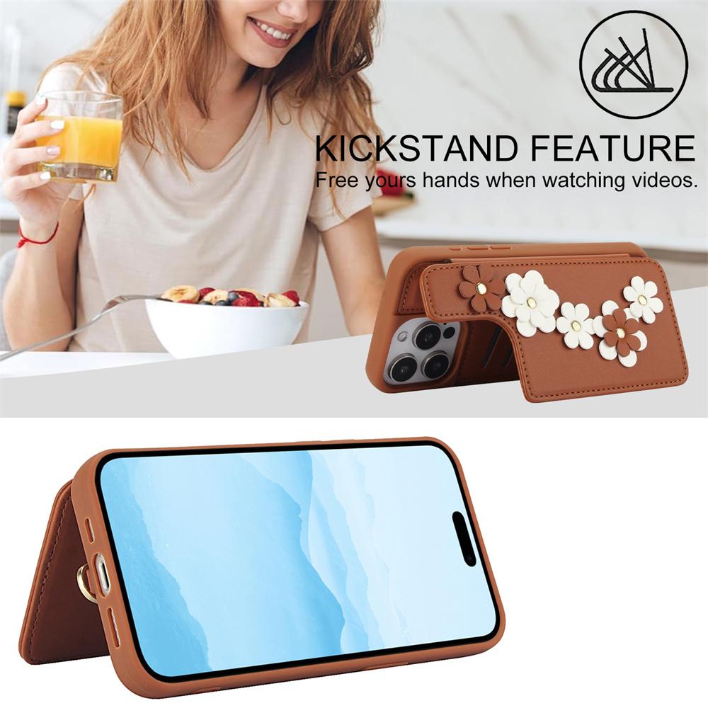 3IN1 Crossbody Rope Wrist Strap Flowers Leather Wallet Phone Case For iPhone 15 11 12 13 14 16 Pro Max X XR XS 7 8 Plus SE Cover