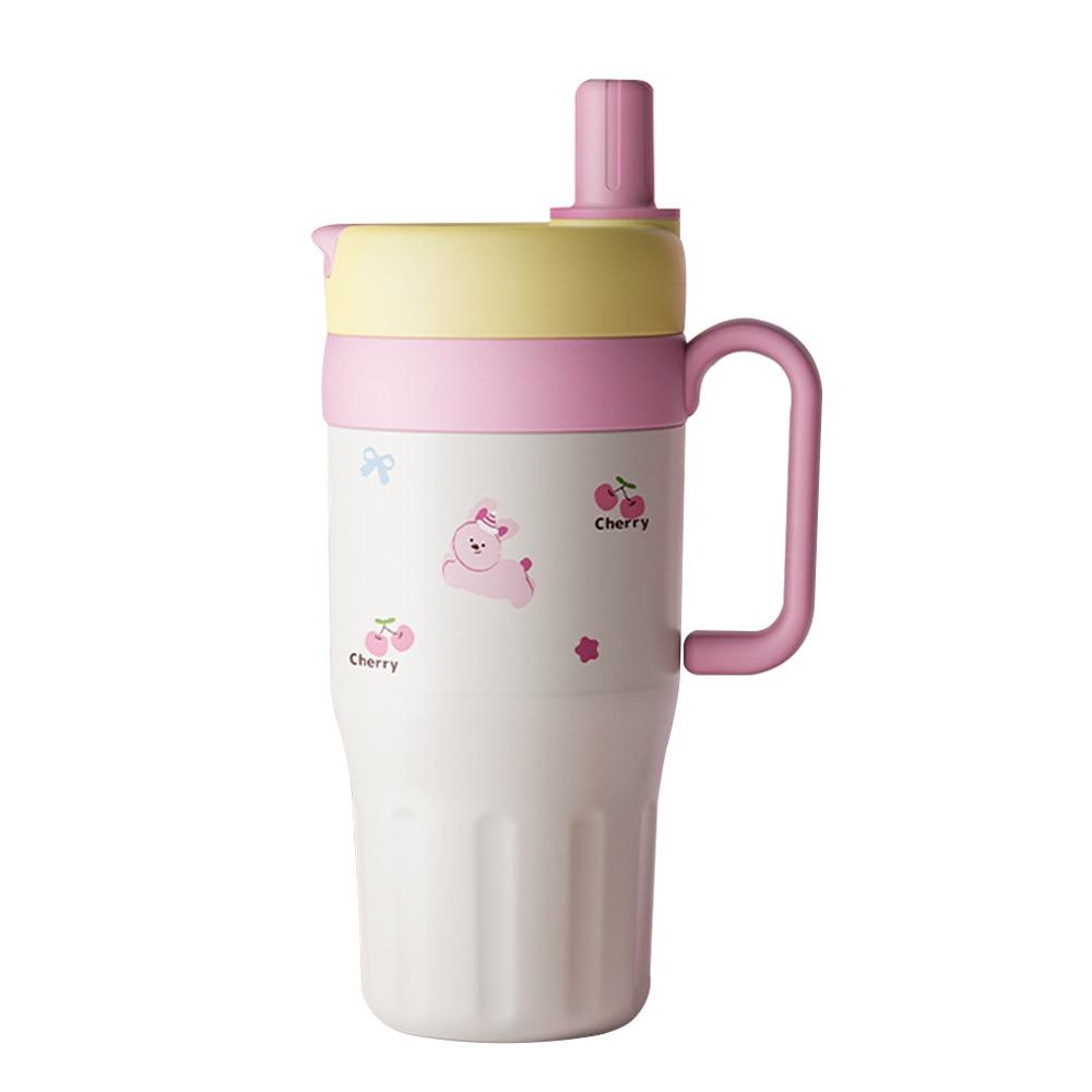 Portable 720ml Vacuum Cup Large Capacity Double Drink Insulated Cup with Handle Insulation Or Cooling Suction Tube Cup Drinkware