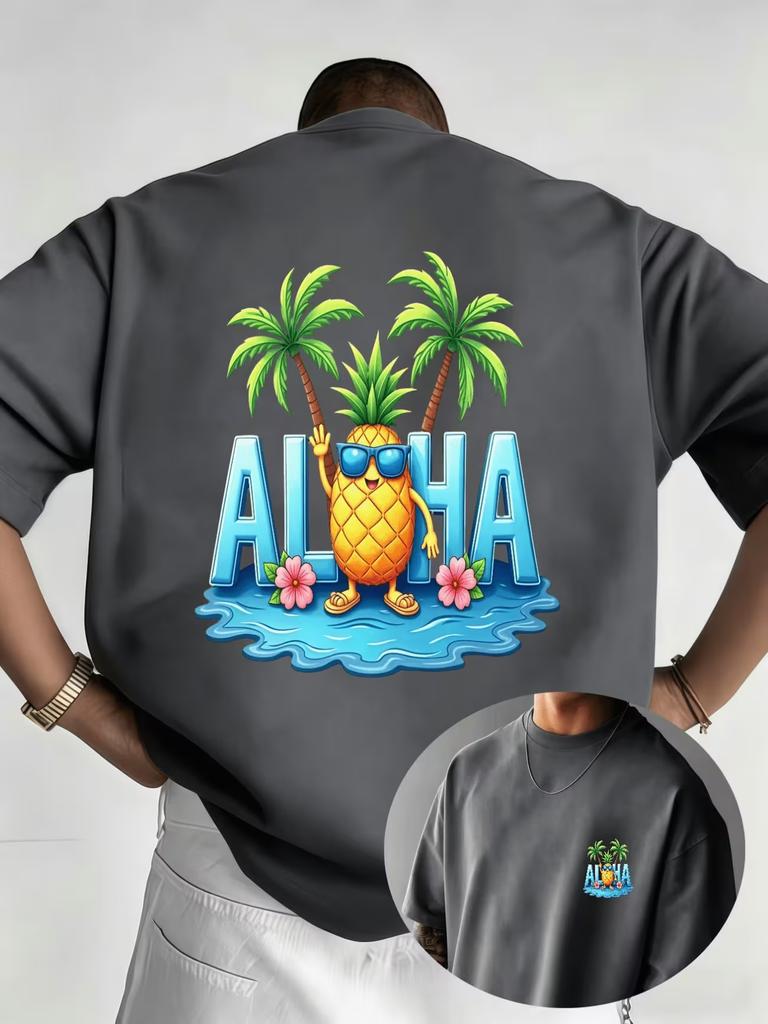 Unisex Oneck Kurzarm T-Shirt Miami Tropischer Palmenbaum Sonnenuntergang Neon Buchstaben Grafik-T-Shirts Strandurlaub Lässig Locker Tägliche Oberteile