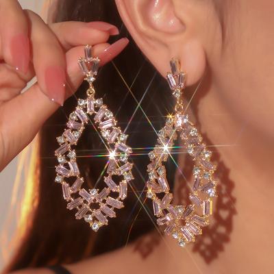 Fashion Water Drop Colorful Shiny Crystal Earrings Temperament Women's Earrings High-Grade Earrings