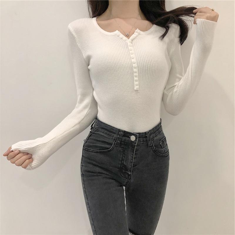 Autumn and Winter V-neck Sweater Women's Thin Knit Sweater Interior Base Shirt and Top