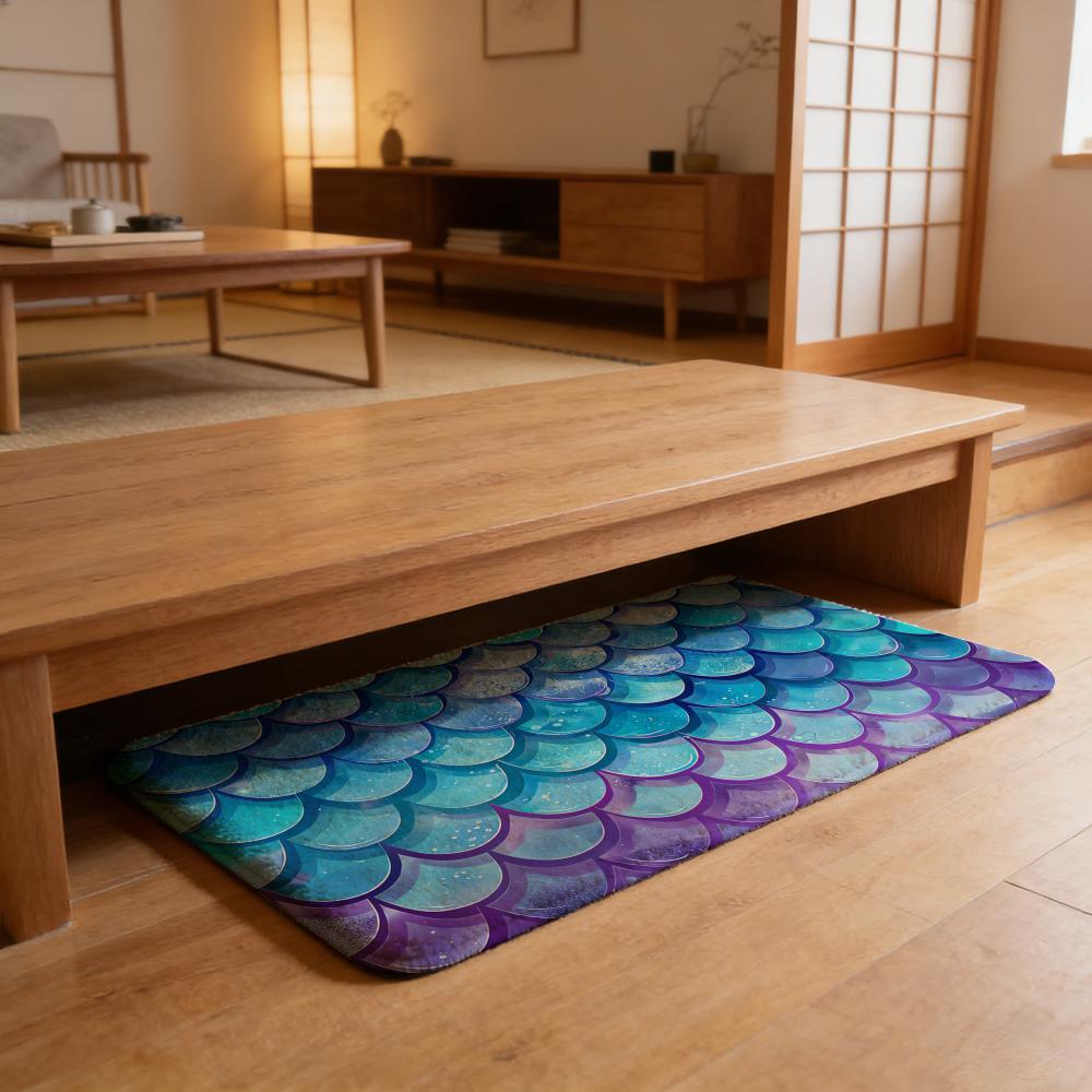 Fish Scales Pattern Floor Mat Flannel Door Mat Non-Slip Absorbent Washable Indoor Home Rug