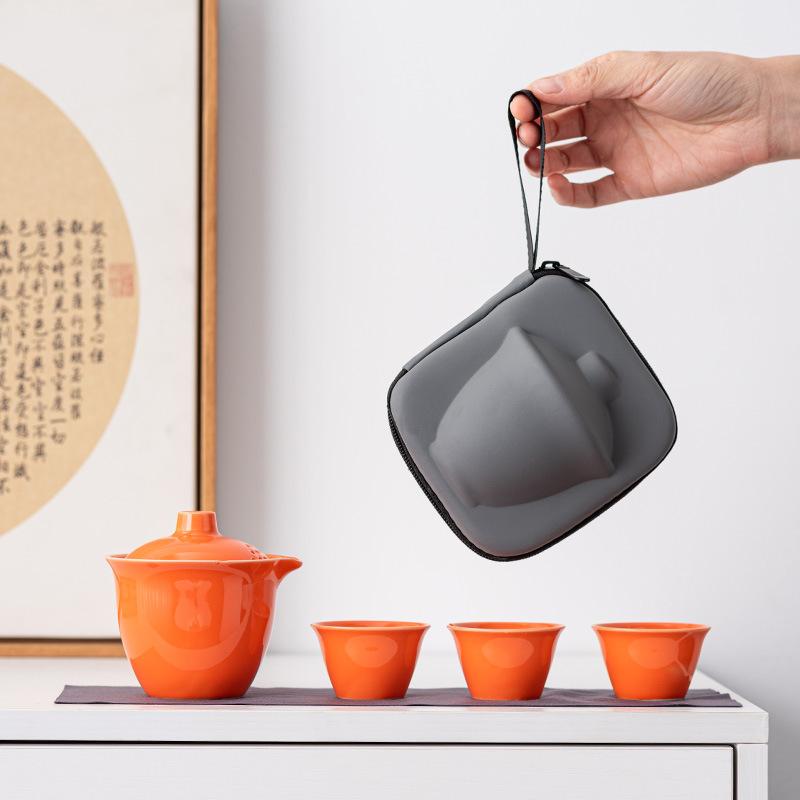 Light luxury travel tea set wholesale creative one pot three cups high-end boutique outdoor express cup portable bag gifts