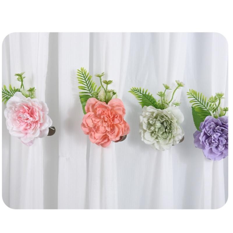 Contemporary Artificial Flower Curtain Fastening Clips Set of 2 Decorative Window Drapery Holders Tieback Straps Buckles