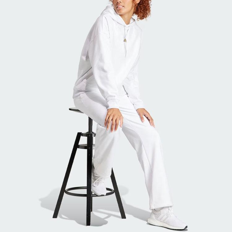 Adidas Dámská fleecová mikina s kapucí a reliéfním monogramem Bílá IM2587