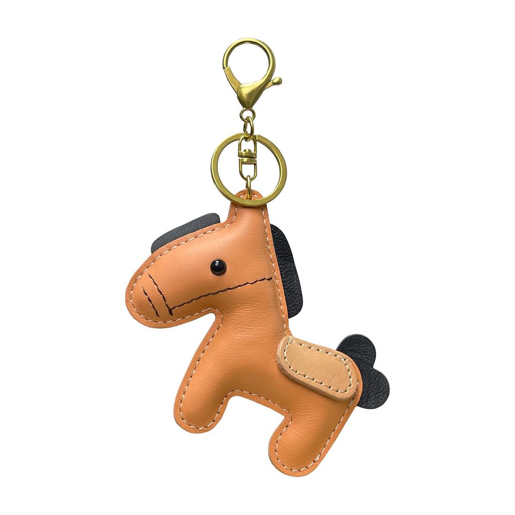 Yocipa Cute Leather Horse Keychain Bag Charm for Car Keys and Genuine Leather Key Key Accessory Bags, Holder, Ring, (Khaki)