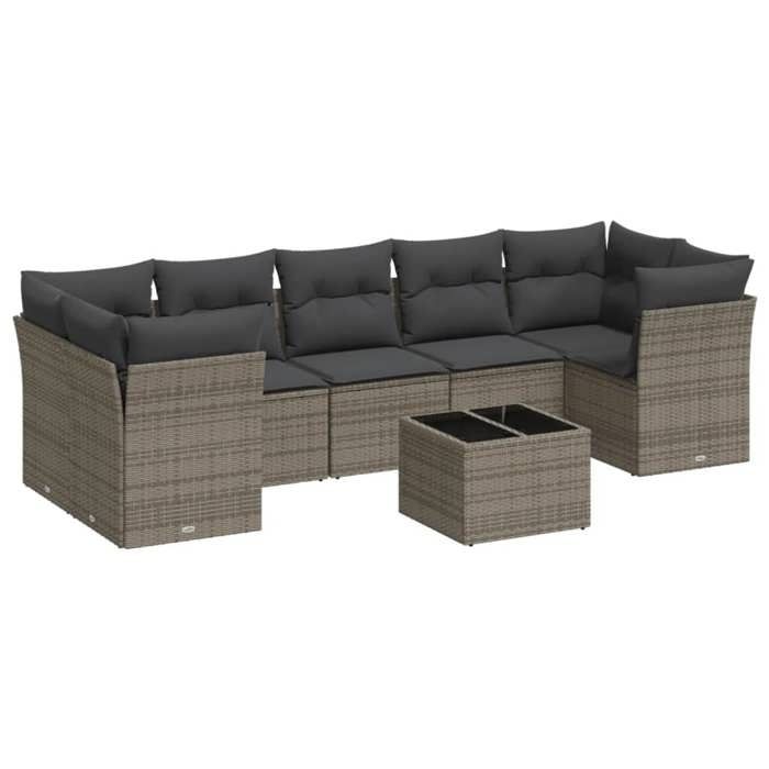 VidaXL Salon de Jardin avec Coussins 8 pcs, Canapés avec Pieds Réglables, Ensemble de Meubles d'Extérieur Patio Terrasse, 3249129