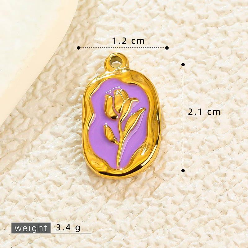 French Drip Flower Oil Painting Pendant Necklace & Heart Earring Charms in Stainless Steel - DIY Titanium Jewelry Accessories for Women
