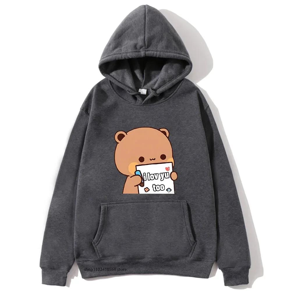 BuBu Panda’s Love Message To DuDu Bear Hoodie Kawaii Cartoon Graphic Sweatshirt Couple Clothes Men Women's Pullover