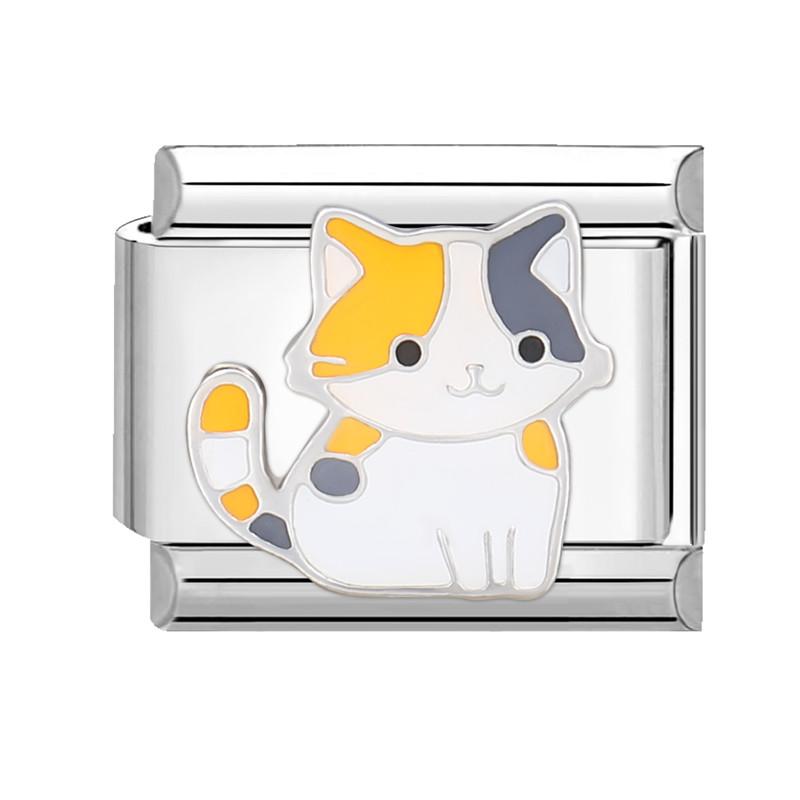 Cartoon Cute Cats Heart Eyes Flowers Cheese Beads Fit 9mm Italian Charms Link Bracelet Stainless Steel Jewelry DIY Making Gifts