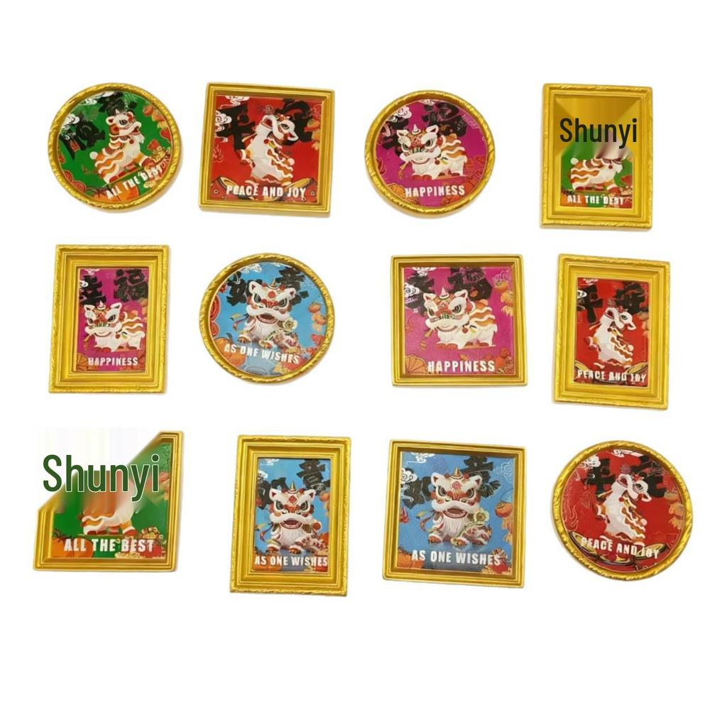 3D Lion Dance Fridge Magnet Photo Frame - Festive Spring Festival Decoration