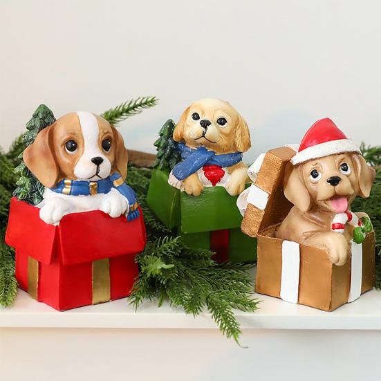 Christmas Puppy Resin Ornament Cute Puppy In Scarf Figurine Christmas Showcase Desk Home Office