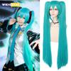 Synthetic Green Wig Cosplay Green Teal Wig Double Ponytail Wig Long Green Wig With Bangs Straight Wig Kawaii Wig Miku Wig