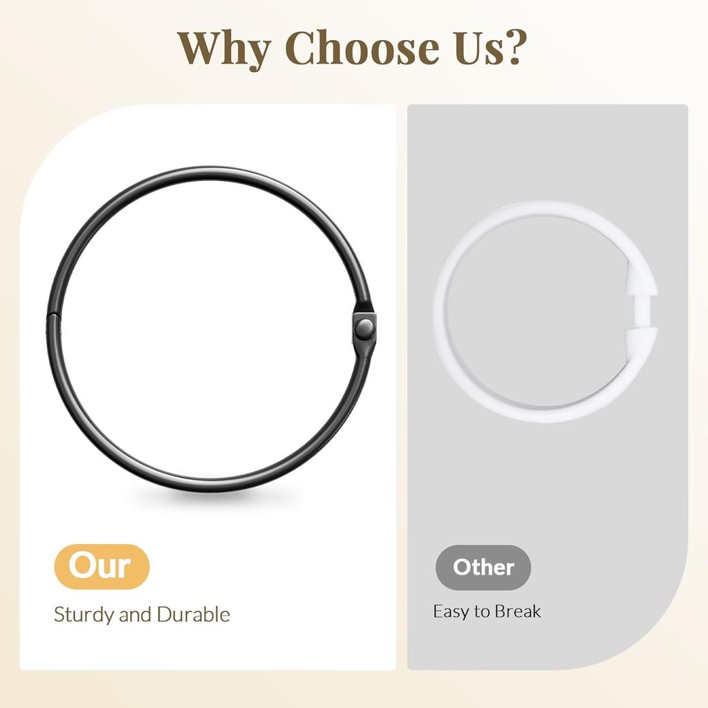 Shower Curtain Rings, Bathway Shower Curtain Hooks, Black Shower Curtain Rings Rust Proof, Anti-Drop Shower Rings for Curtain, Shower Hooks for