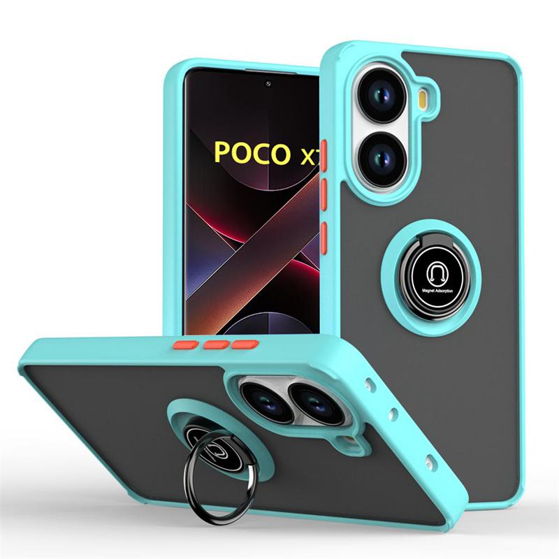 

Бронированный магнитный чехол для Poco X7 X6 F7 Pro F6 F5 противоударный матовый чехол-подставка с кольцом для телефона для Poco M7 M6 Pro 5G задняя крышка Poco X6 небесно-голубой