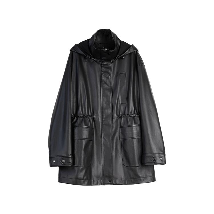 ELLE French Modern Retro High-End Fashion Design Hooded Casual Loose Versatile Long Sleeve Leather Jacket Women jackets ED52122