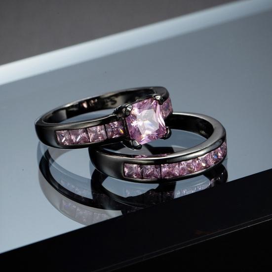 1 Pair Couple Rings Geometric Rhinestone Decor Symbol of Love And Unity Anniversary Ring Copper Proposal