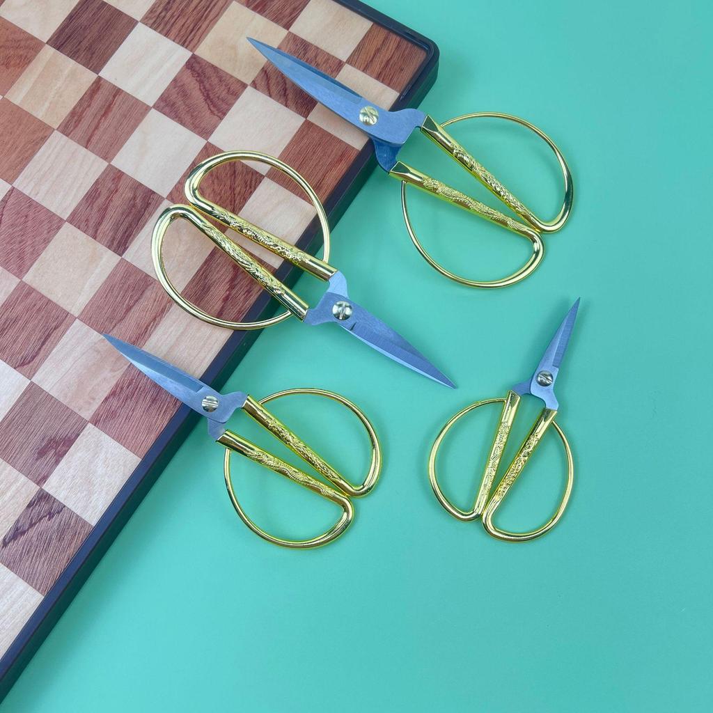 Gold Stainless Steel Dragon and Phoenix Ribbon Cutting Scissors with Zinc Alloy Handle - Tailor Wedding Gift