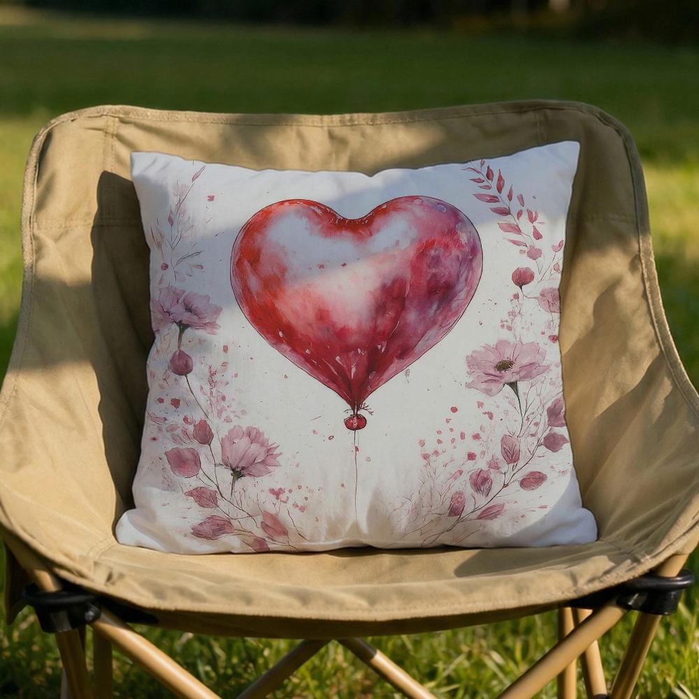 Valentine Red Heart Cushion Cover Soft Reversible  Durable Pillow Cover  MultiScene Use for Home  Car Daily Comfort