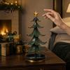 Holiday Tabletop Decor Christmas Tree Jewelry Stand 360 Degree Rotating Base Metal Earring Display Stand Rack Dark Green Tray for Necklaces