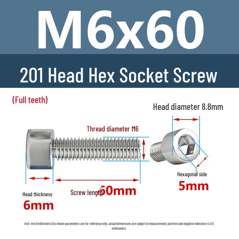 Yigu 201 Stainless Steel Cup Head Hexagon Screws and Bolts - M3, M4, M5, M6