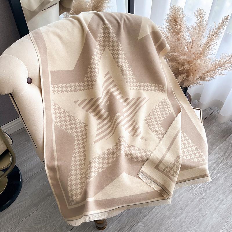 Qiandongge Versatile Contrasting Colors, Double-Sided Imitation Cashmere Scarf, Winter High-End Warm Shawl