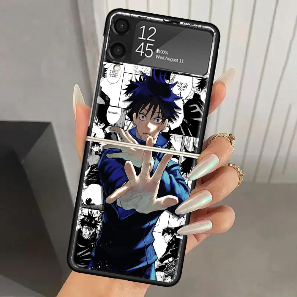 Jujutsu Japan Anime Harte PC-Handyhülle Für Samsung Galaxy Z Flip 6 5 4 3 Schwarze Abdeckung ZFlip6 Flip5 Flip4 5G Faltbare Druckhüllen