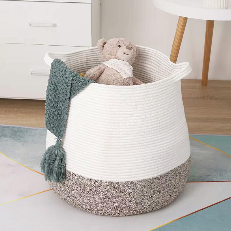 Cotton Rope Woven Basket for Laundry, Toys, and Storage with Handles