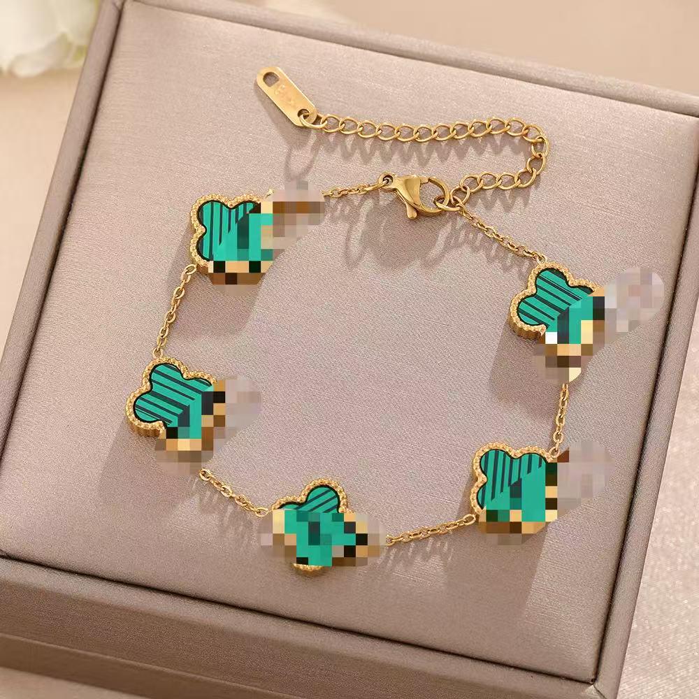Luxe Titanium Staal Vierbladig Klaver Armband in Koreaanse Stijl met Ingelegde Diamanten voor Vrouwen - Kleurvast