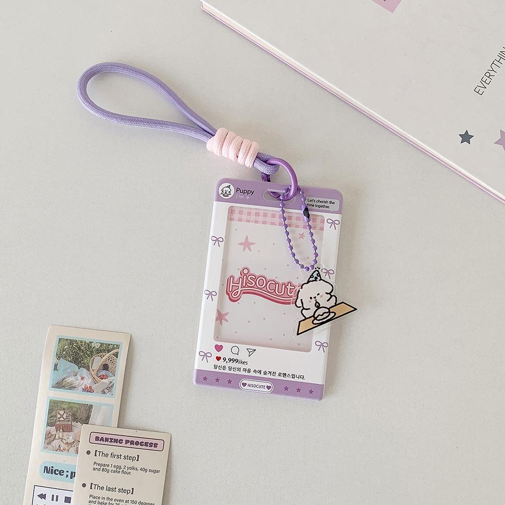 Portable Sliding Keychain Card Holder with Transparent Window Wristlet Lanyard K-Pop Idol Photo Card Storage Case Bag Pendant