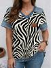 Hot-selling Women's Clothing Splicing Denim 3D Printing Short-sleeved V-neck T-shirt Summer Fashion New Large-size Women's Clothing Top