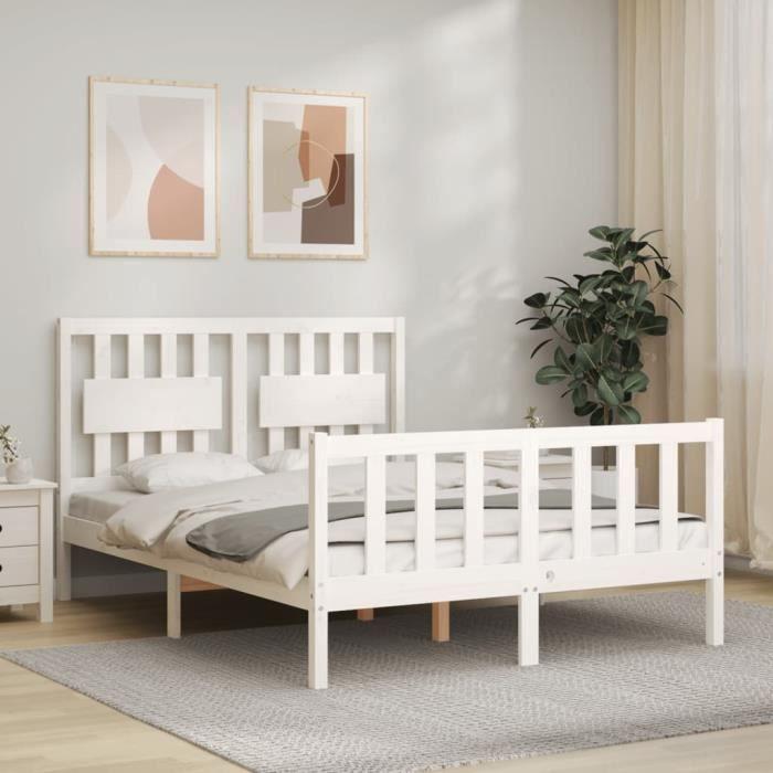 VidaXL Cadre de lit avec tête de lit blanc 120x200 cm bois massif 3192422