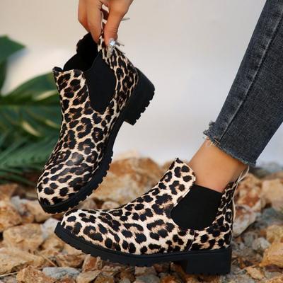 Fashion Women's Boots 2024 Autumn New Fashion Leopard Print Thick Heel Pointed Toe Versatile and Comfortable Women's Short Boots Shoes